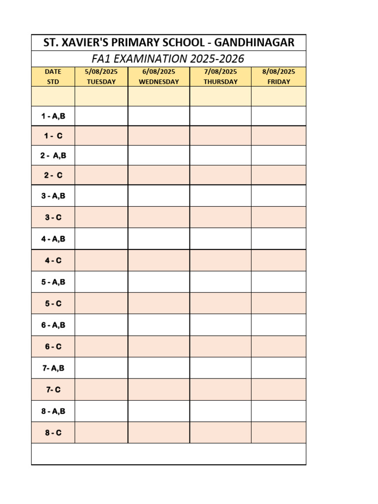 FA 1 Time Table | PDF