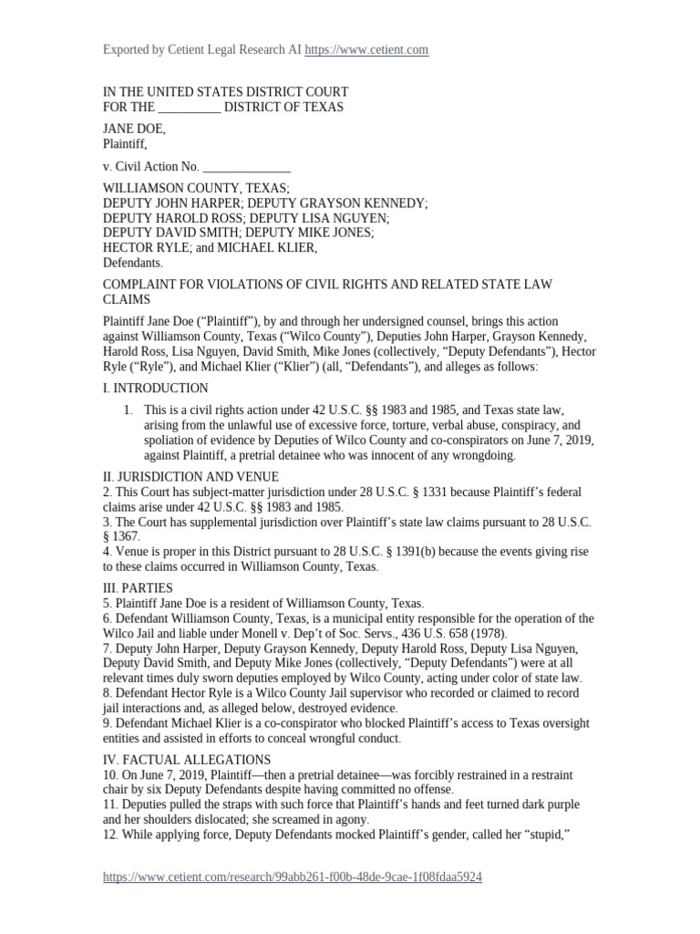 Civil Rights Complaint Against Deputies | PDF | Intentional Infliction ...