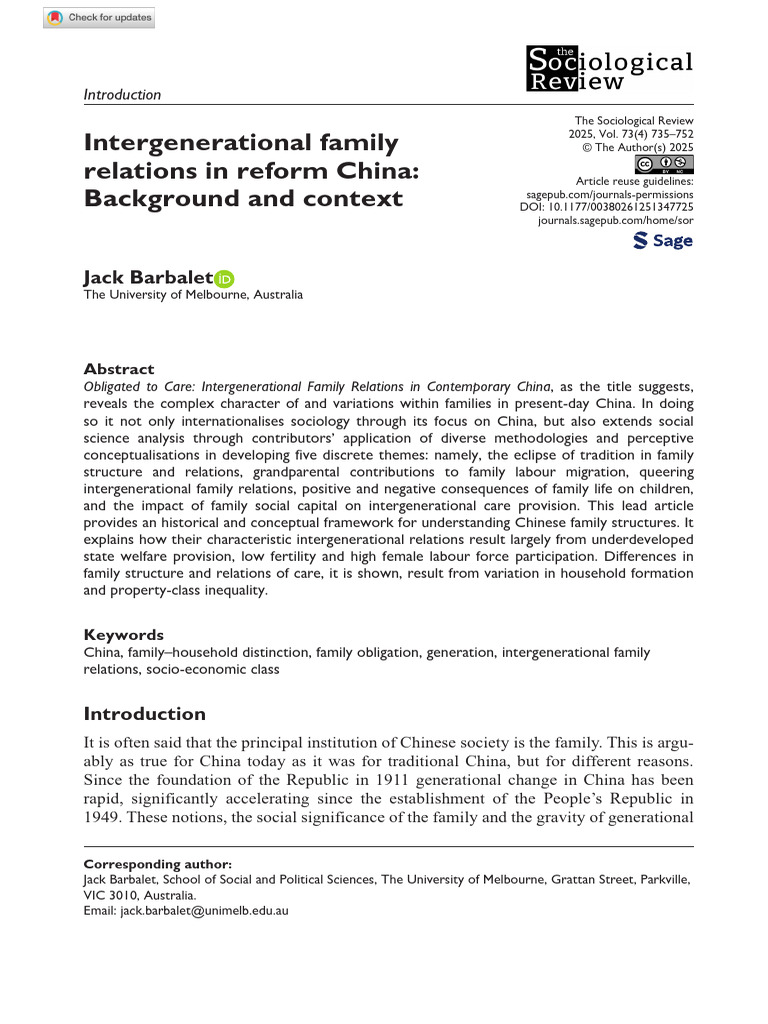 Intergenerational Family Relations in China | PDF | Family | Kinship