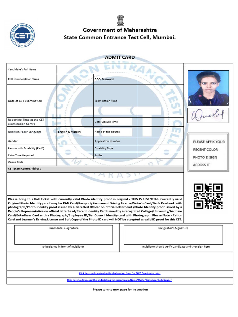 MAH B.Ed CET 2025 Admit Card Instructions | PDF | Biometrics | Identity ...