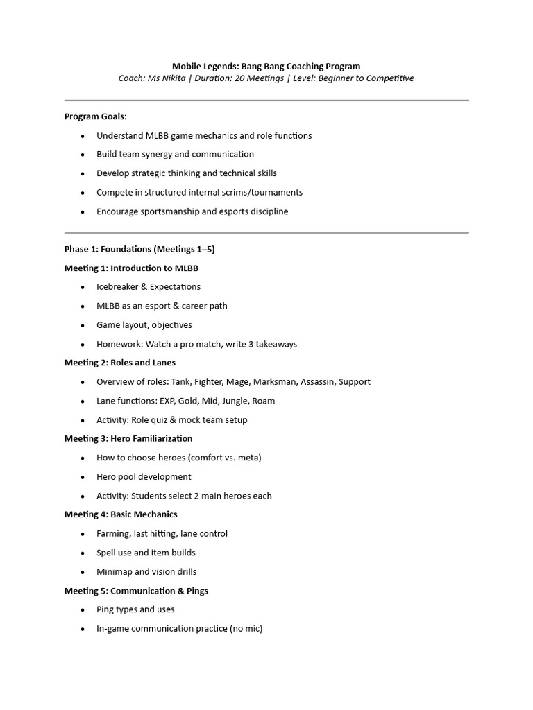 MLBB Coaching Program Overview | PDF | Gaming