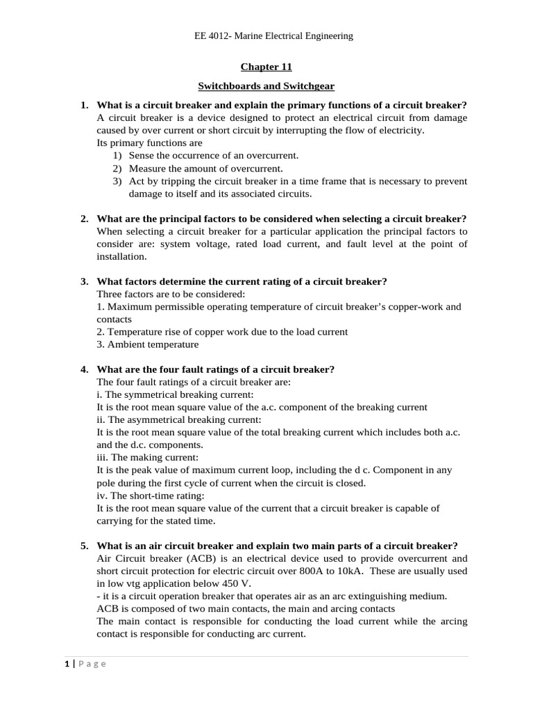 Circuit Breakers in Marine Electrical Engineering | PDF | Fuse ...