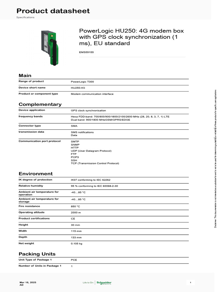 PowerLogic HU250 4G Modem Overview | PDF | Telecommunications | Network ...