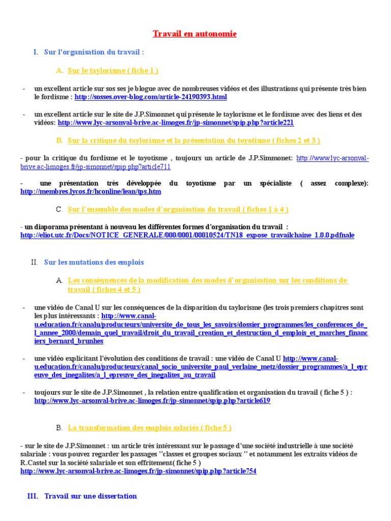 Quelles Mutations Du Travail Et De L emploi Dissertation Liens Internet Organisation Du Travail Et Mutations de L'emploi | PDF |  Économie | Business (Général)