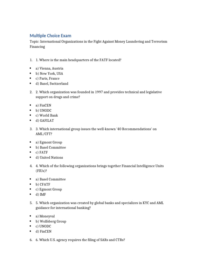 International Organizations in AML/CFT | PDF