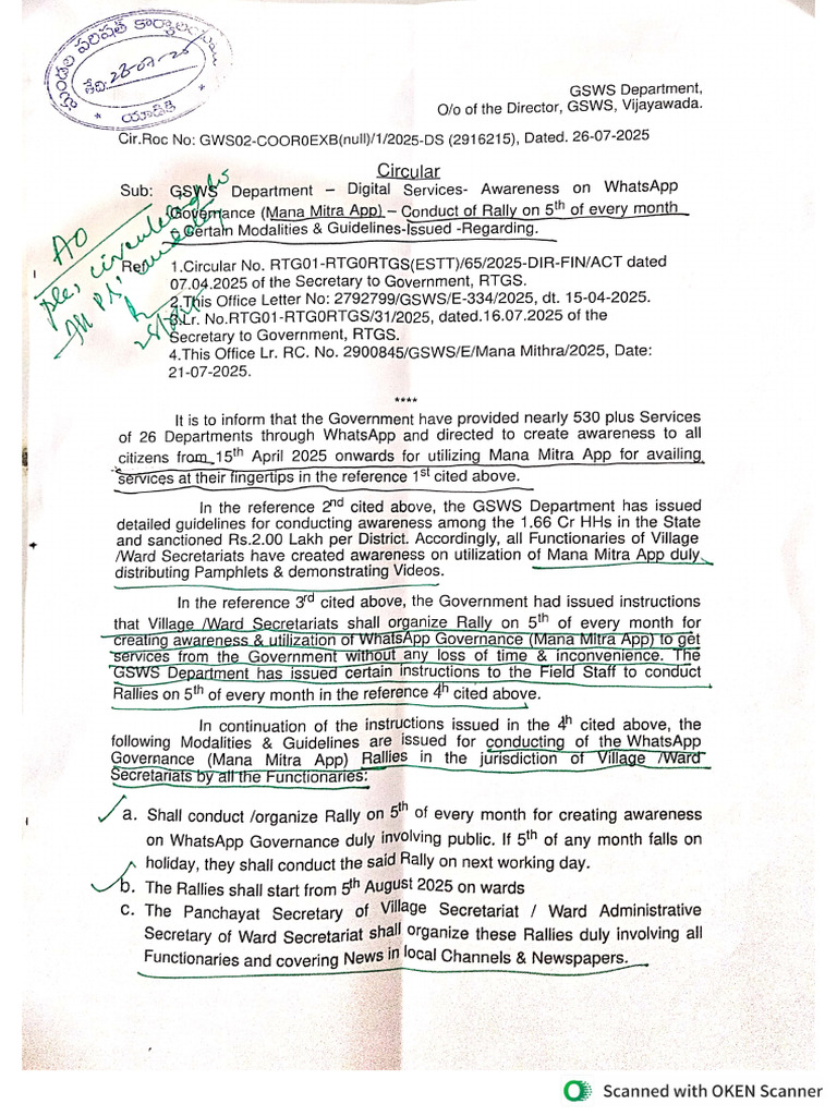 GSWS Department Circular | PDF