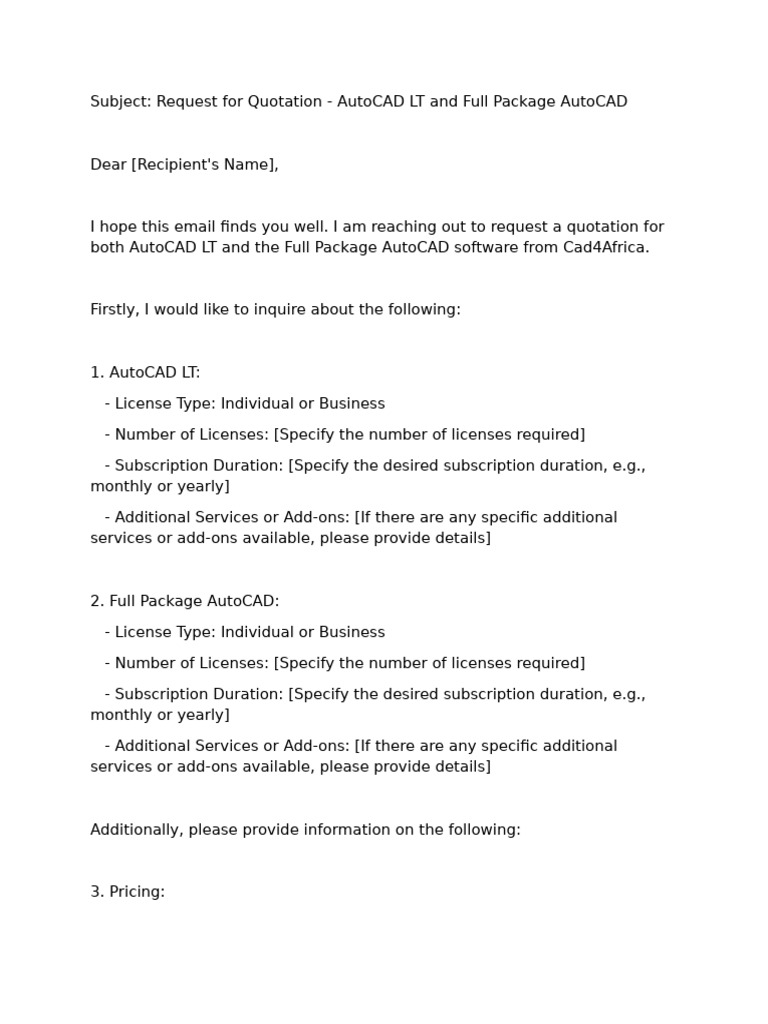 AutoCAD LT and Full Package Quotation Request | PDF