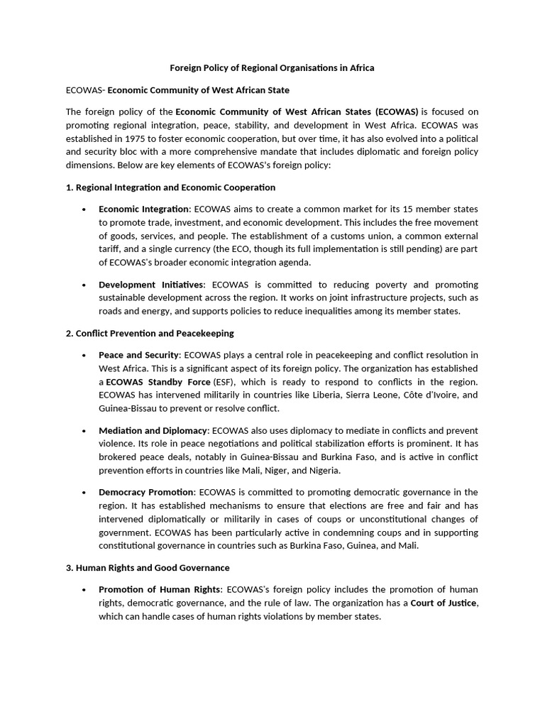 ECOWAS and SADC Foreign Policy Overview | PDF | African Union ...