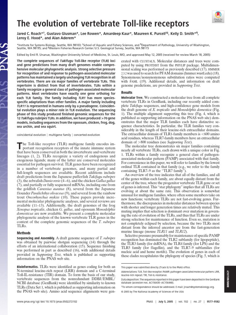 Evolution of Vertebrate Toll-like Receptors | PDF | Toll Like Receptor ...