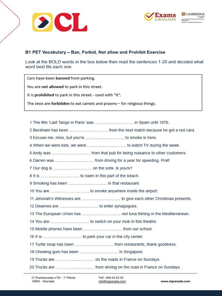 Prohibition Vocabulary Exercise | PDF