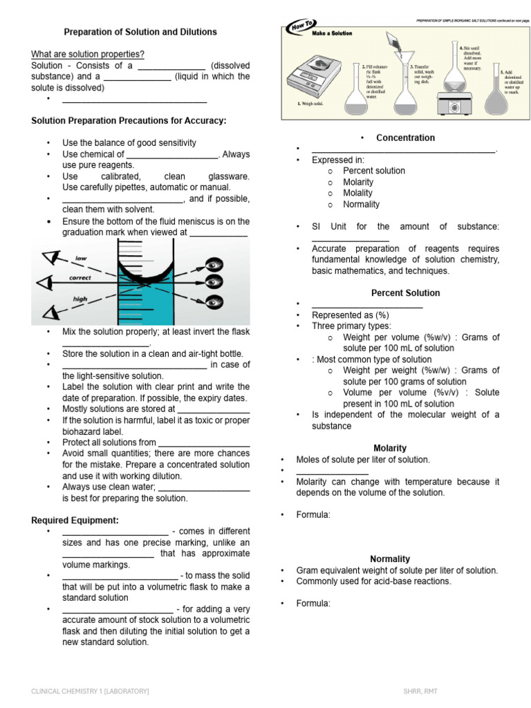 Solution Preparation in Clinical Chemistry | PDF | Concentration | Mass ...