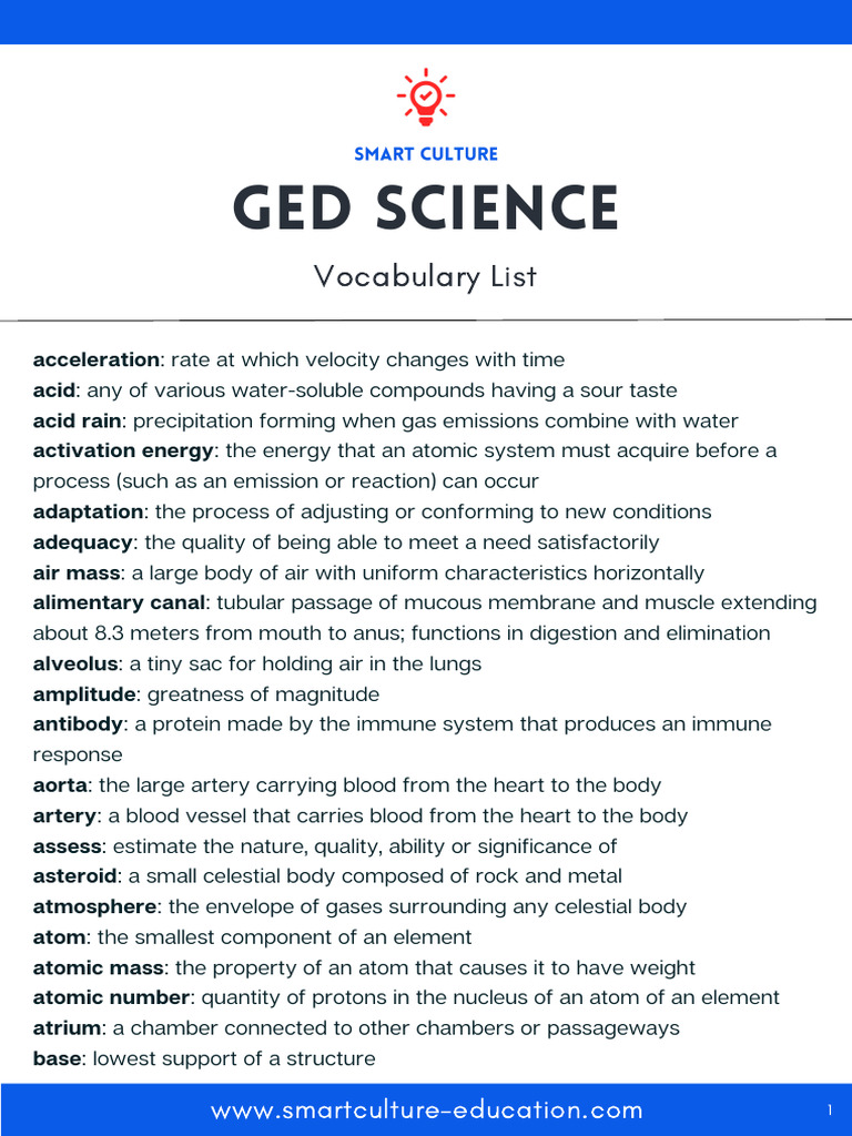 GED Science Vocabulary List | PDF | Cell (Biology) | Electric Current