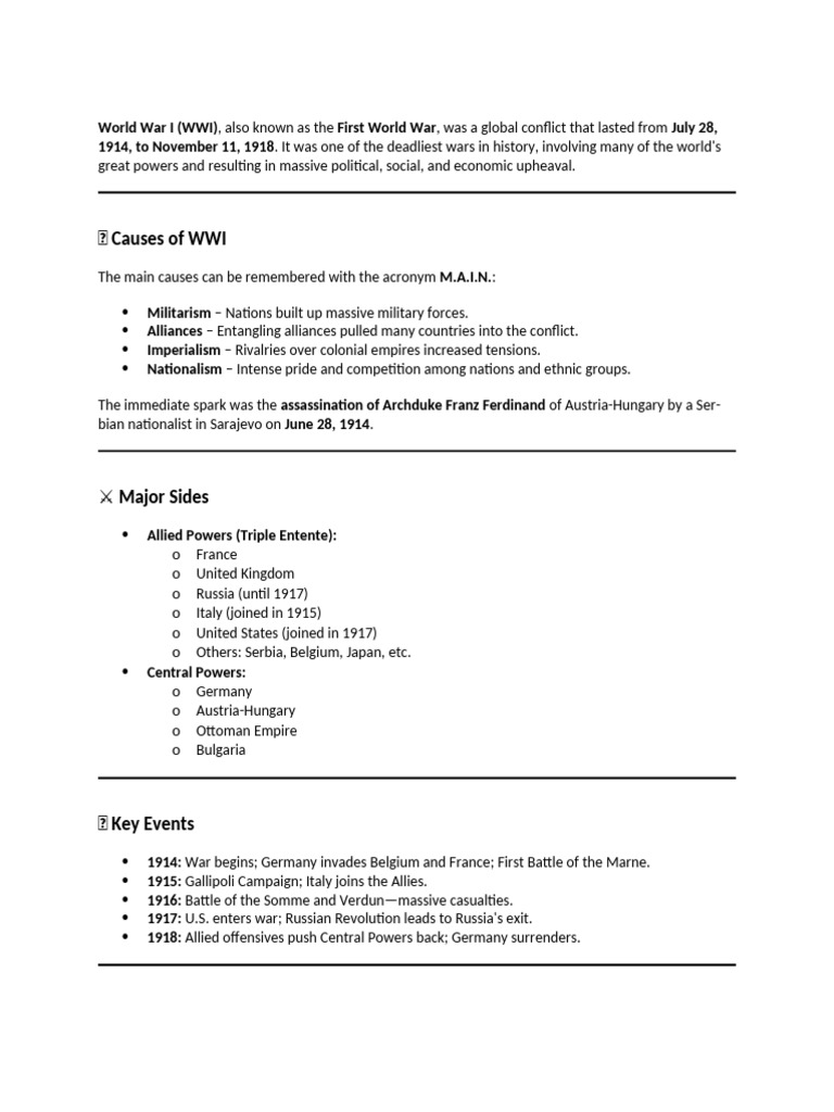 Causes and Impact of World War I | PDF