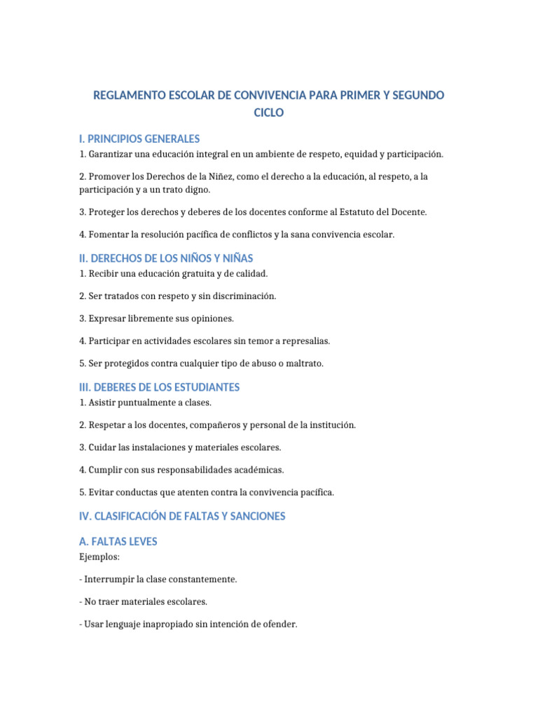 Reglamento de Convivencia Escolar | PDF | Derechos de los niños | Etica ...
