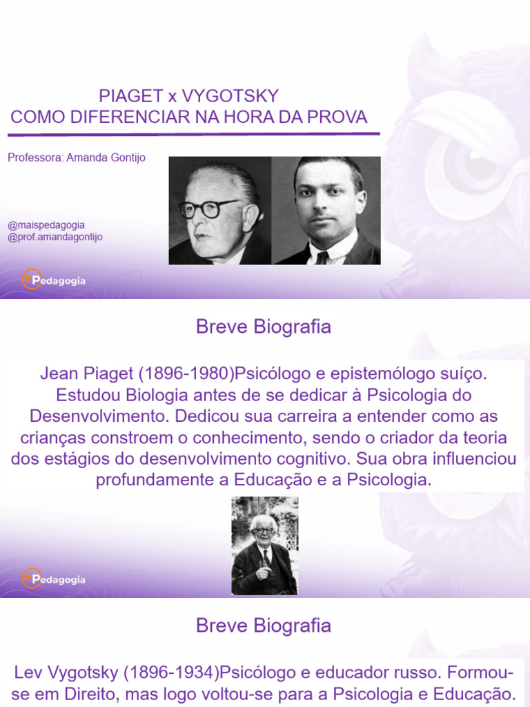 Diferenças entre Piaget e Vygotsky | PDF | Psicologia | Aprendizado
