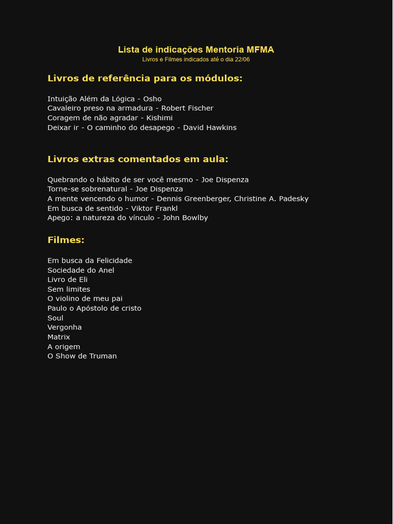 Indicações de Livros e Filmes MFMA | PDF