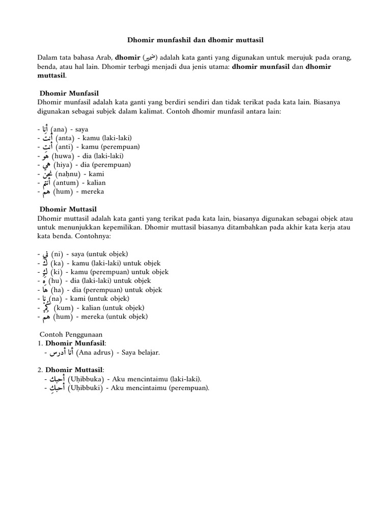 Dhomir Munfashil dan Muttasil dalam Bahasa Arab PDF
