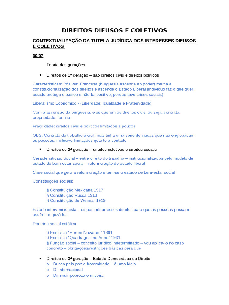 Exemplos de Direitos Difusos e Coletivos | PDF