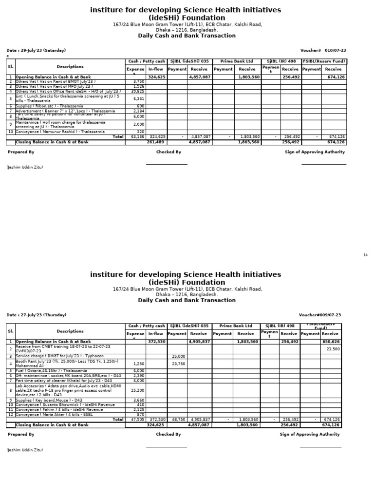 Daily Transaction July 23 | PDF | Payments | Cash