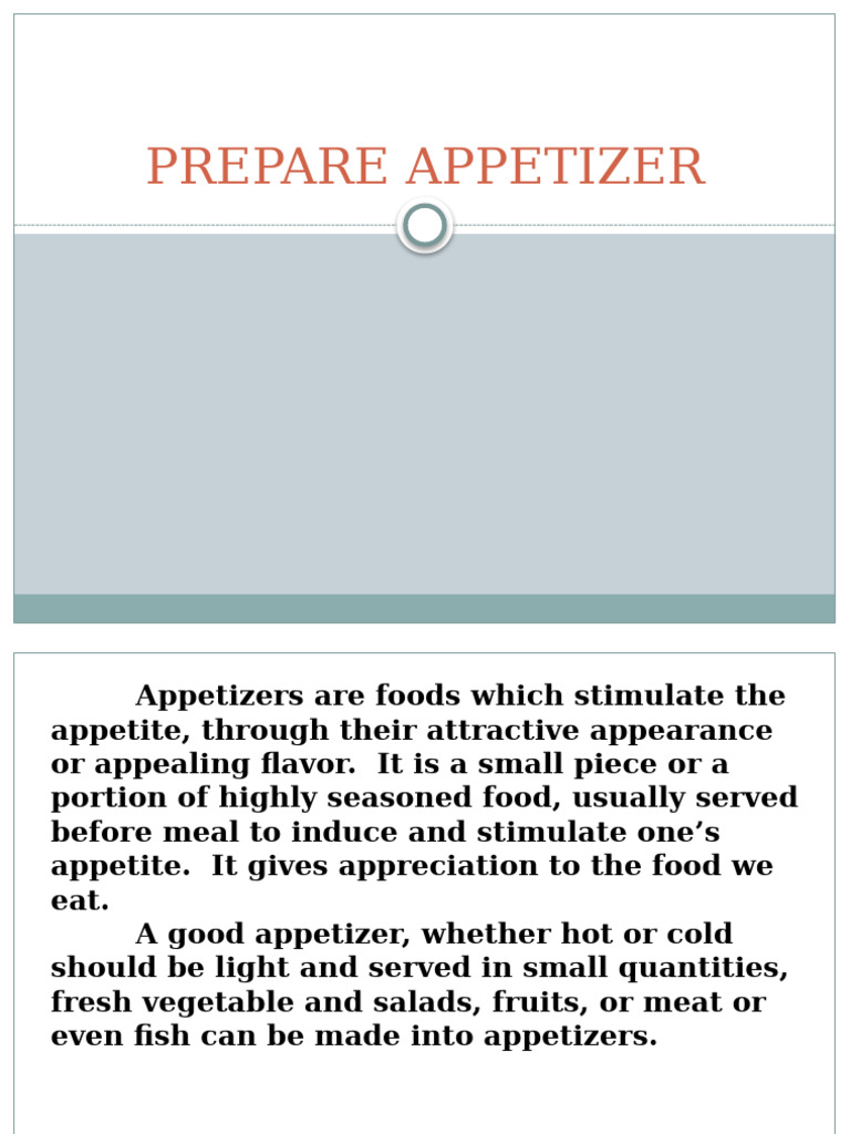 Prepare Appetizer B 1 | PDF | Hors D'oeuvre | Foods