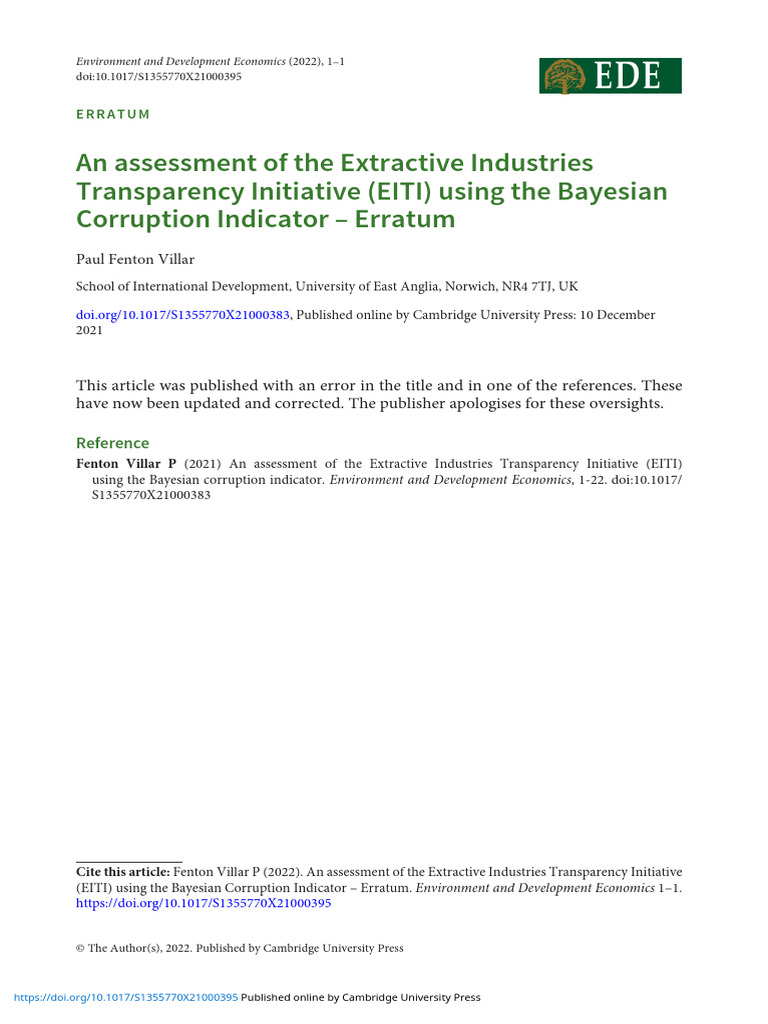 An Assessment of The Extractive Industries Transparency Initiative Eiti ...