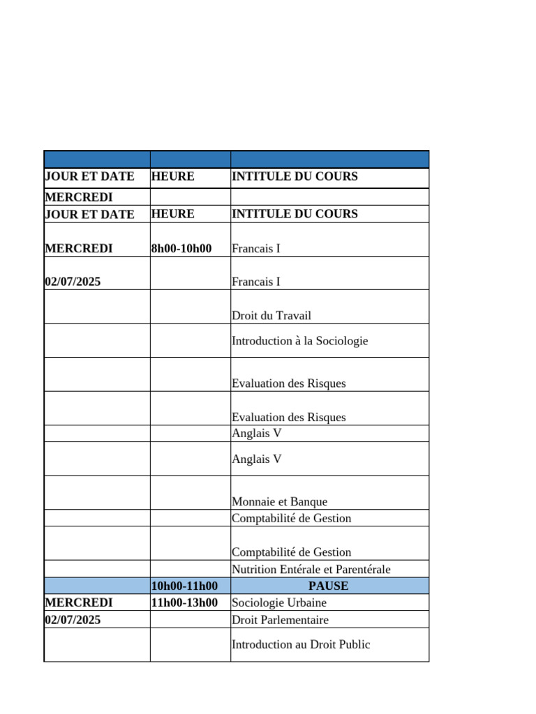 Emploi du temps des cours 2025 | PDF | Enseignement des Arts libéraux
