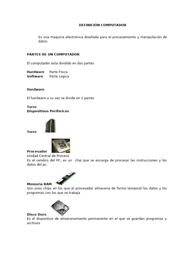 Partes y Funciones de un Computador | PDF | Periférico | Hardware de la ...