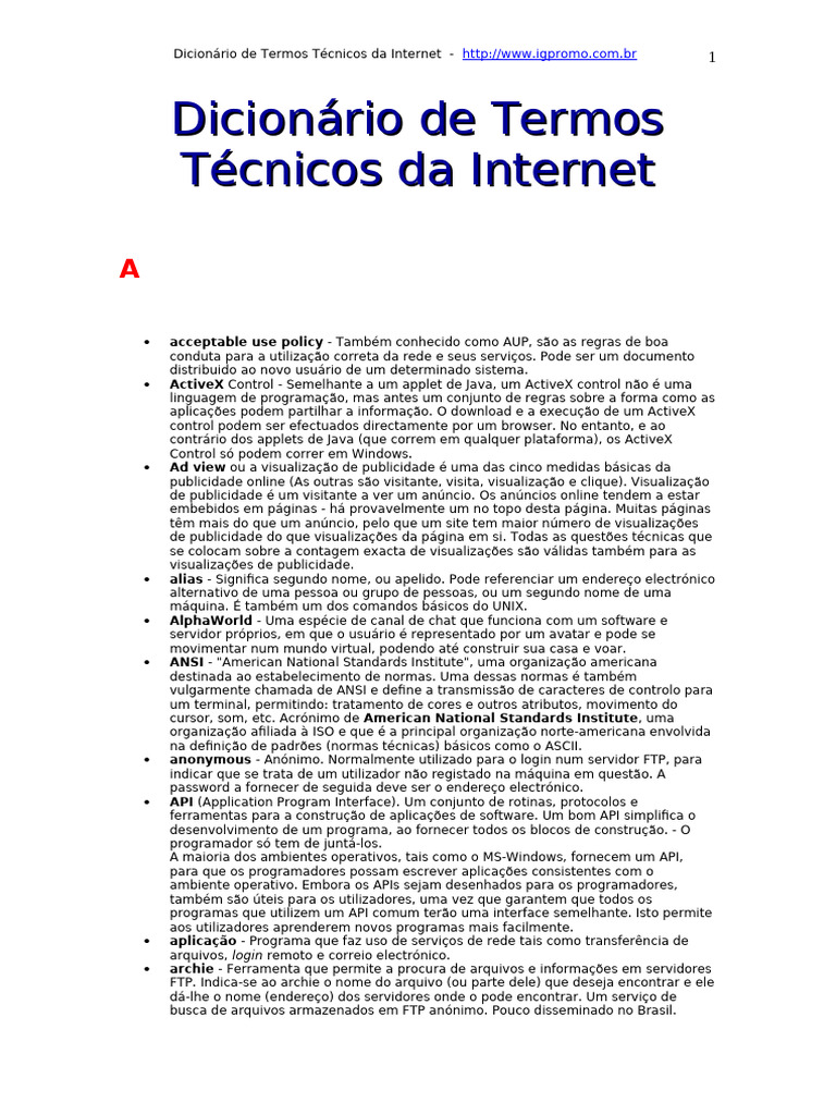 Dicionário de Termos da Internet | PDF | Internet | Sistema de Nomes de ...