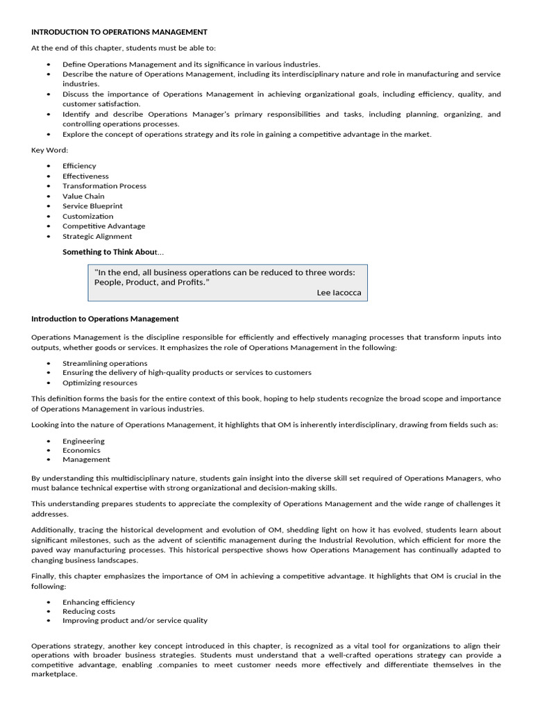 Introduction to Operations Management | PDF | Lean Manufacturing ...