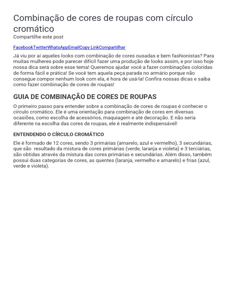 Guia Prático de Combinação de Cores | PDF | Cor | Roupas