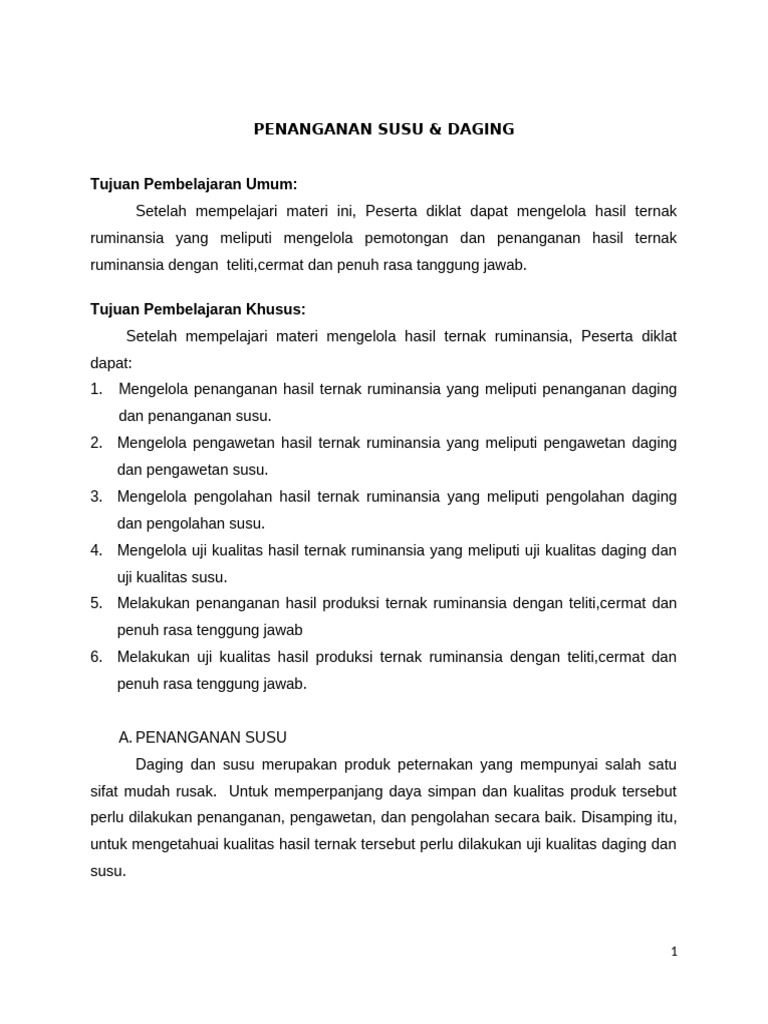 Pengelolaan Susu dan Daging Ruminansia | PDF