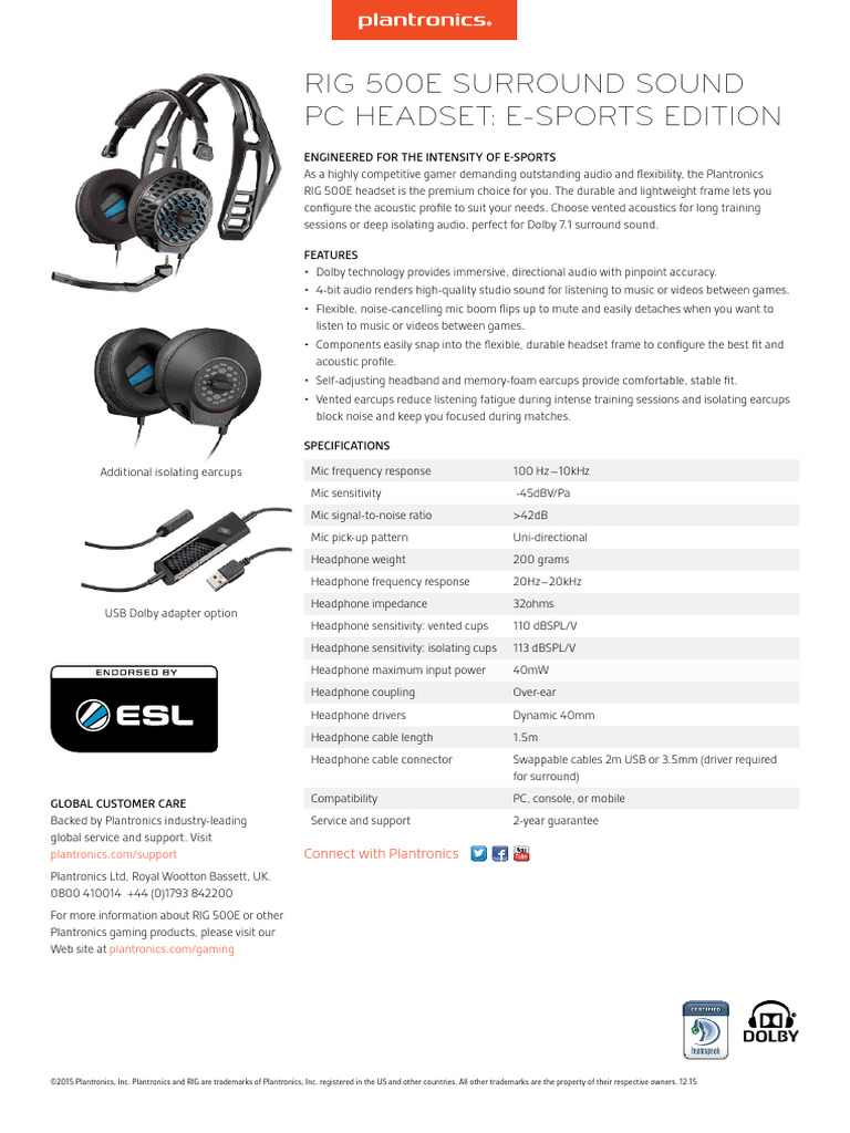 RIG 500E: E-Sports Gaming Headset | PDF | Headphones | Microphone