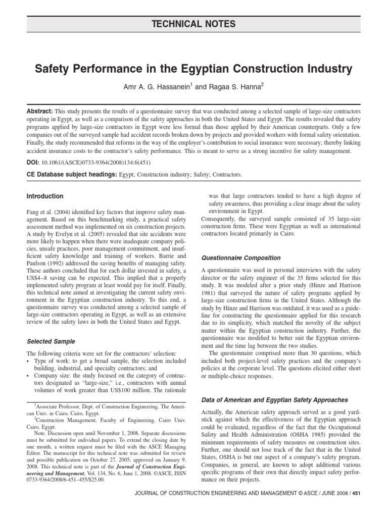 Safety Performance in Egyptian Construction | PDF | Employment | Safety
