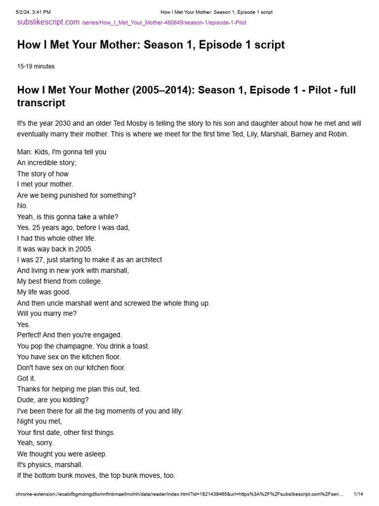 How I Met Your Mother: Pilot Script | PDF