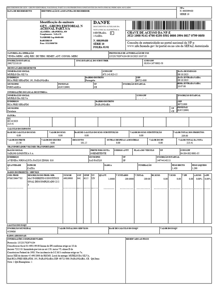 801707990050-Nfe 2 | PDF | Recibo | Gestão da cadeia de suprimentos
