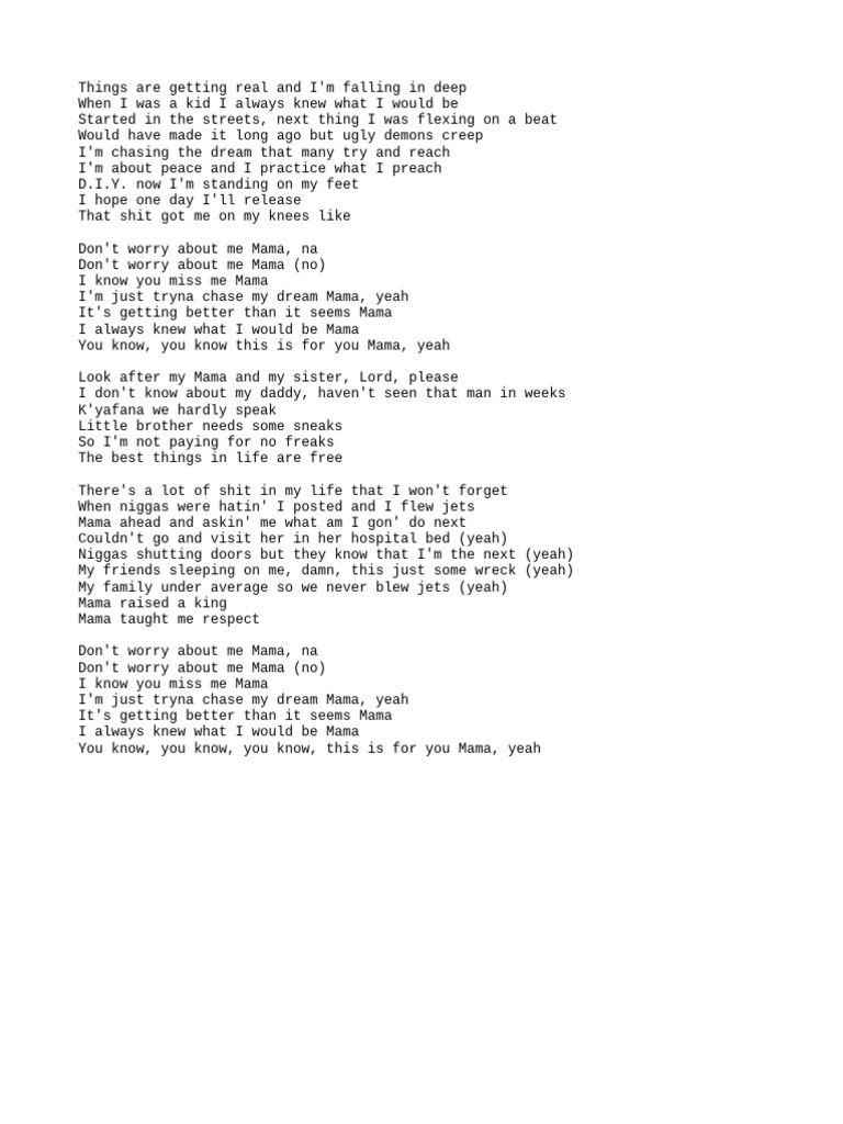 Creep Lyrics: Chasing Dreams for Mama | PDF