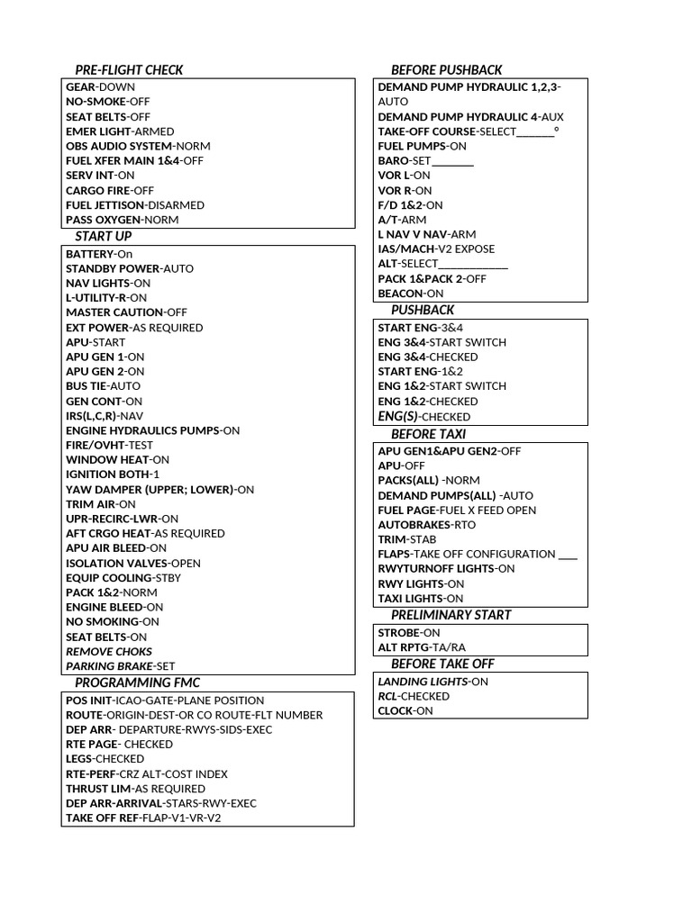 Pre-Flight and Flight Checklist Guide | PDF | Flap (Aeronautics ...