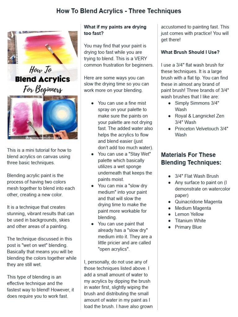 Blending Acrylics: Three Key Techniques | PDF | Acrylic Paint | Paint