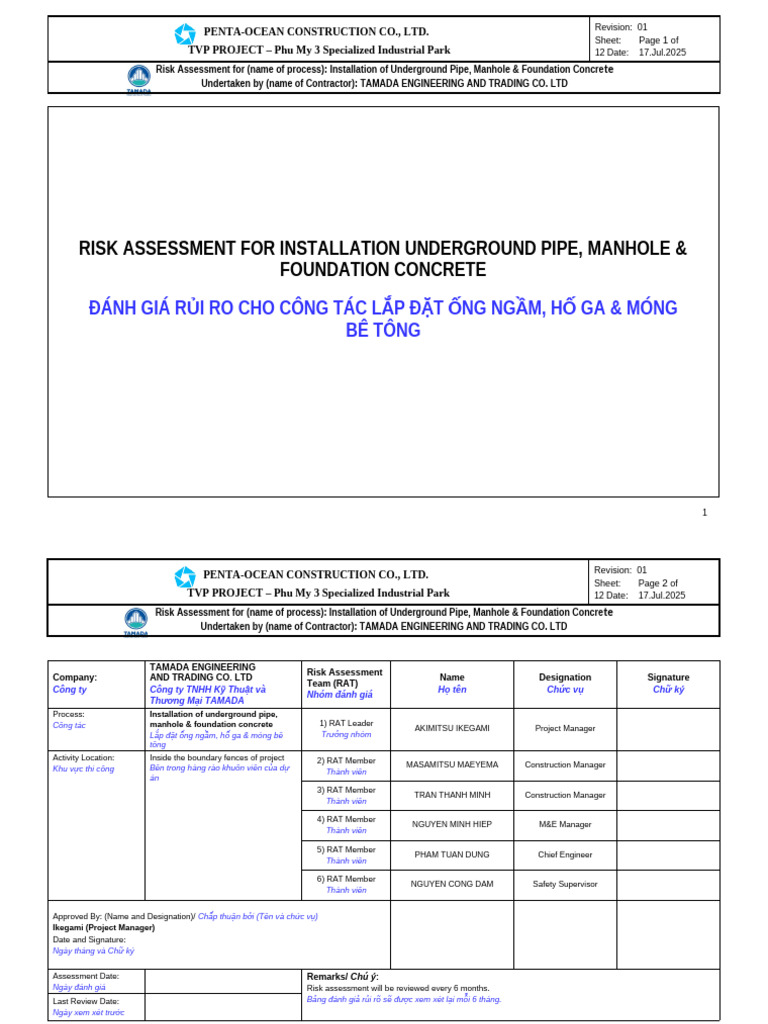 POC - TMD - TVP - Risk Assessment For Installation Underground Pipe ...