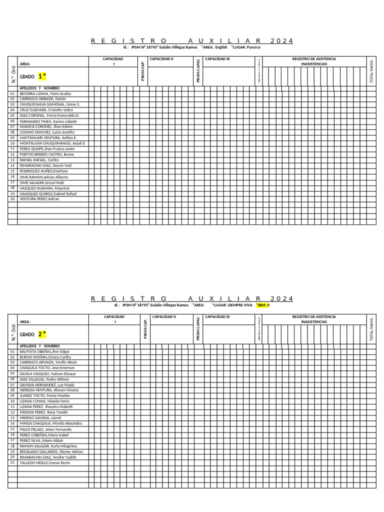 Registro de Asistencia 2024: Yeimi Collantes | PDF | Idiomas del Reino ...