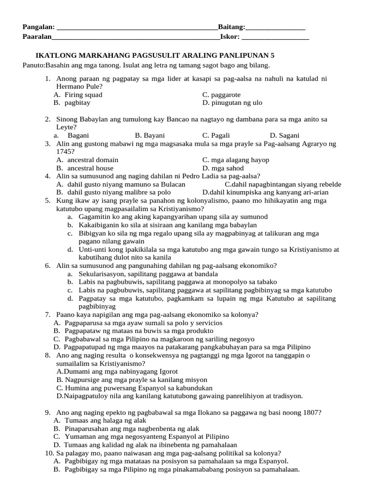 AP - 5 - 3rd Periodical Test-Edited | PDF