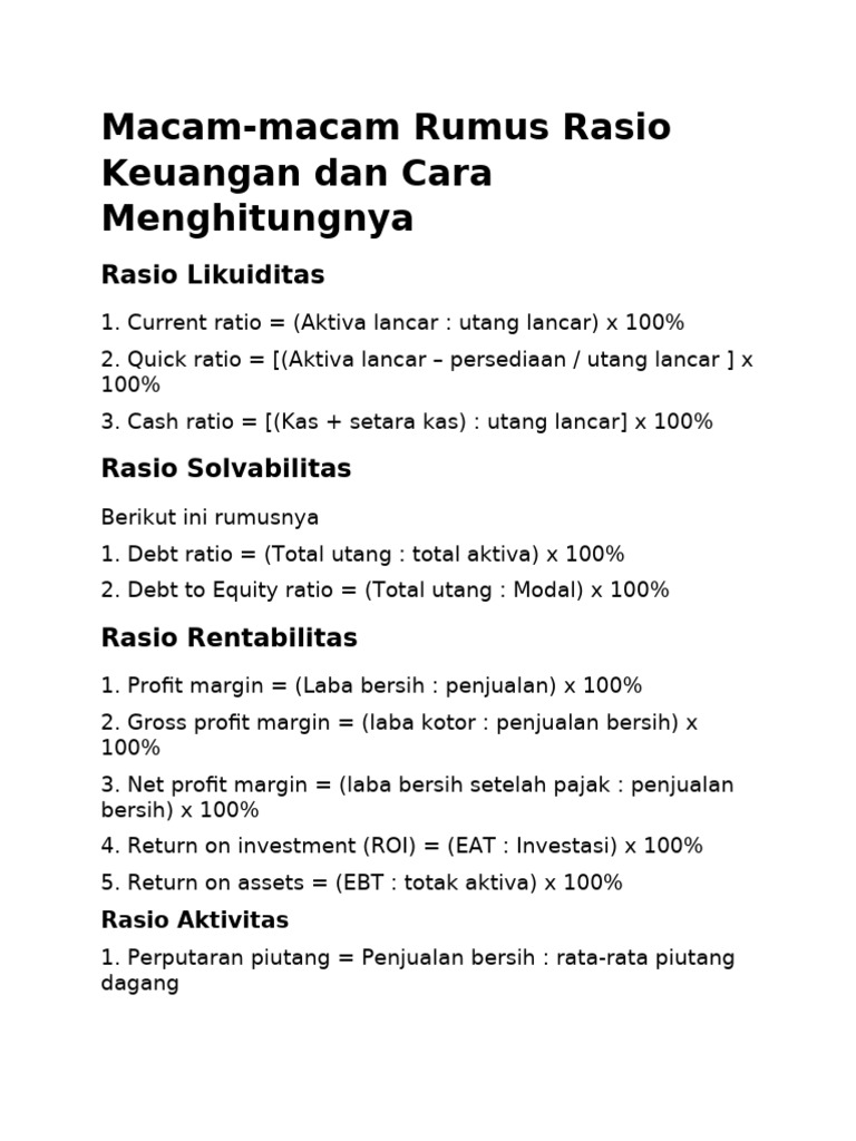 Rumus Lengkap Rasio Keuangan | PDF