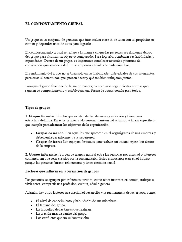 Comportamiento Grupal y Trabajo en Equipo | PDF | Liderazgo ...