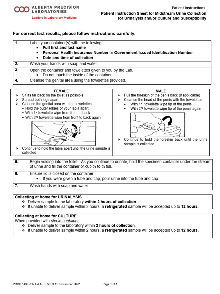 Midstream Urine Collection Instructions | PDF | Excretion | Urinary System