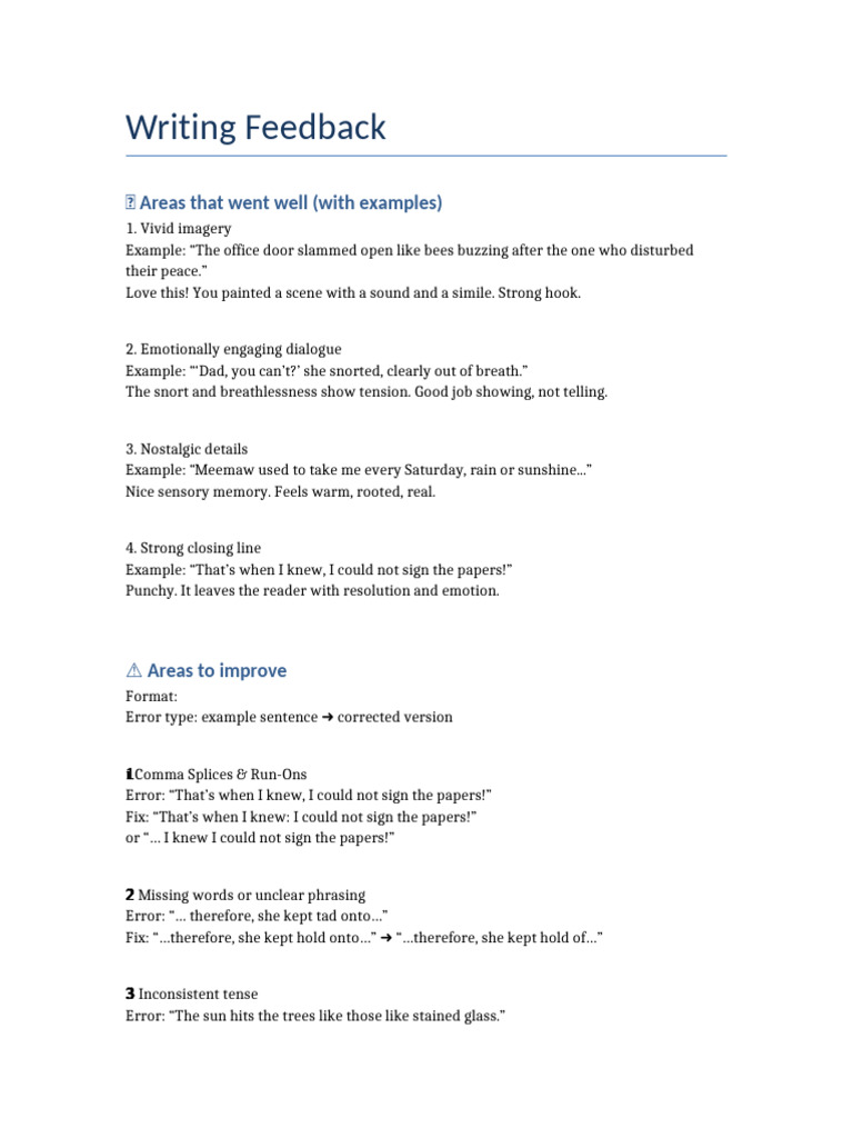 Writing Feedback: Strengths & Improvements | PDF