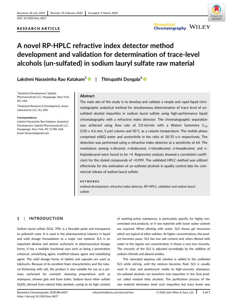 HPLC Method for Trace Alcohols in SLS | PDF | High Performance Liquid ...