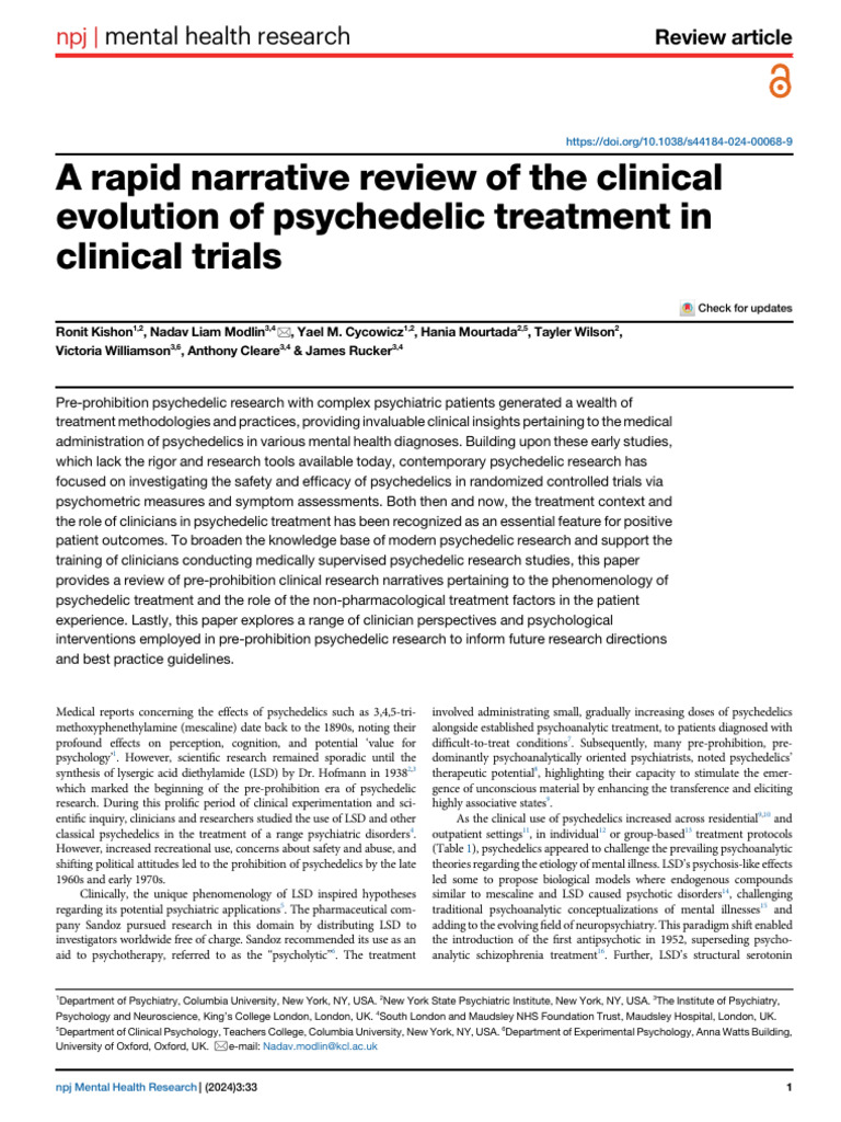 Psychedelic Treatment in Mental Health Research | PDF | Psychotherapy ...