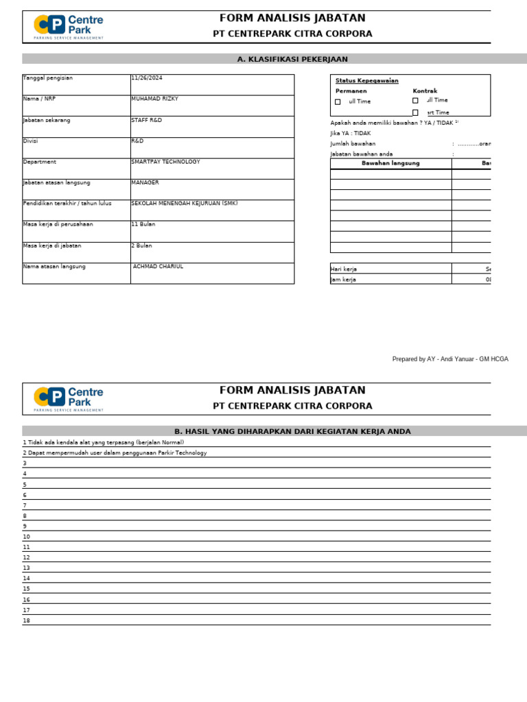 Analisis Jabatan Staff R&D Centrepark | PDF