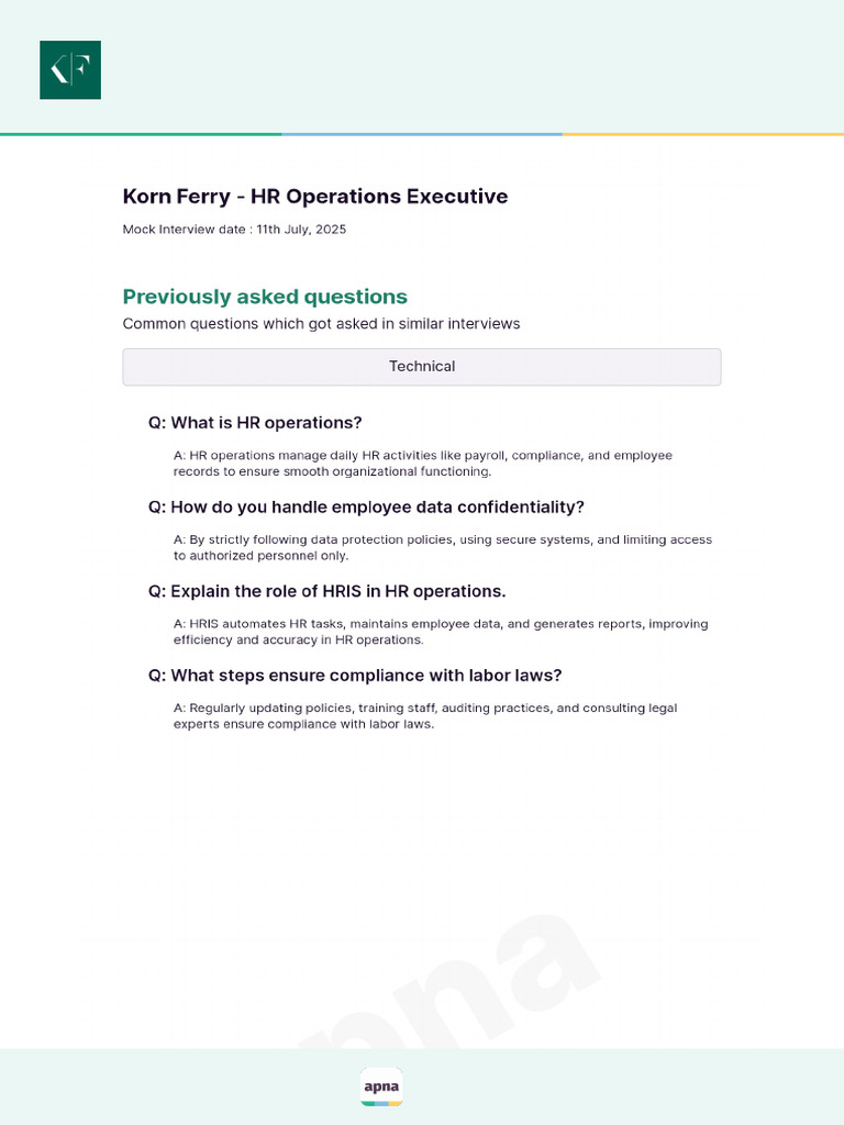 Apna Korn Ferry HR Operations Executive Interview Report 202507111641 | PDF
