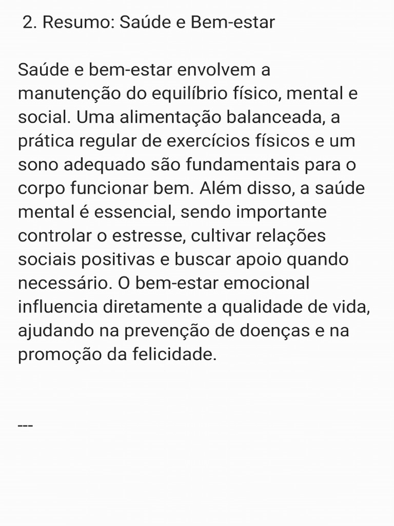 Resumo Saúde e Bem-Estar - 250730 - 233313 | PDF